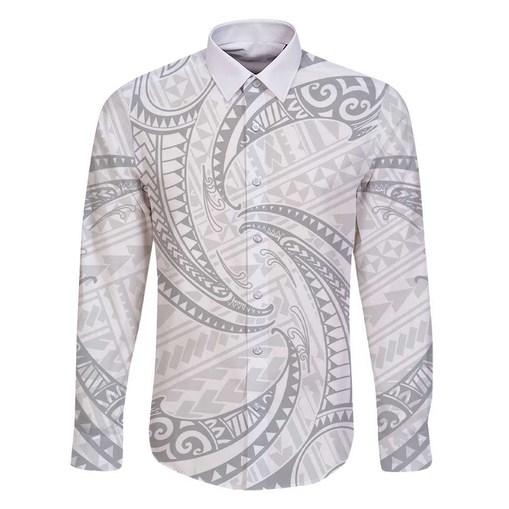 White Sunday Lotu Tamaiti Family Matching Short Sleeve Bodycon Dress and Hawaiian Shirt Polynesian Wave Pastel Gray LT9 Dad's Shirt - Long Sleeve Gray - Polynesian Pride