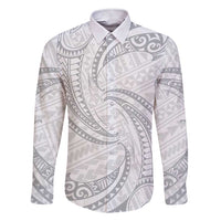 White Sunday Lotu Tamaiti Family Matching Short Sleeve Bodycon Dress and Hawaiian Shirt Polynesian Wave Pastel Gray LT9 Dad's Shirt - Long Sleeve Gray - Polynesian Pride