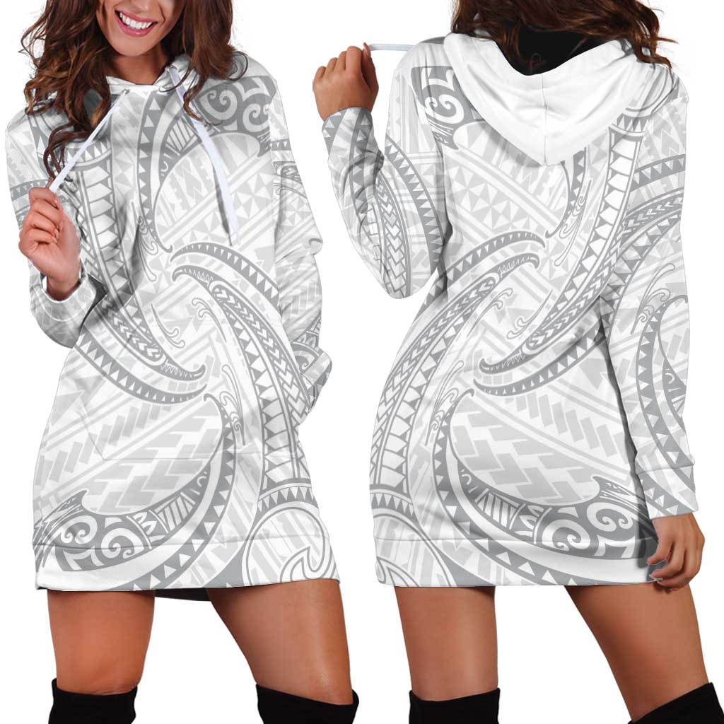 White Sunday Lotu Tamaiti Hoodie Dress Polynesian Wave Pastel Gray - Polynesian Pride