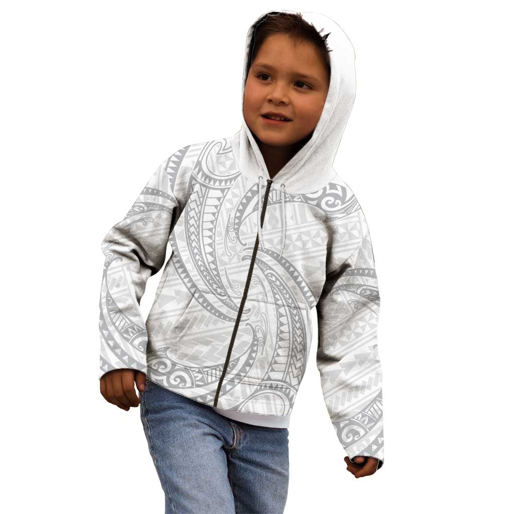 White Sunday Lotu Tamaiti Kid Hoodie Polynesian Wave Pastel Gray - Polynesian Pride