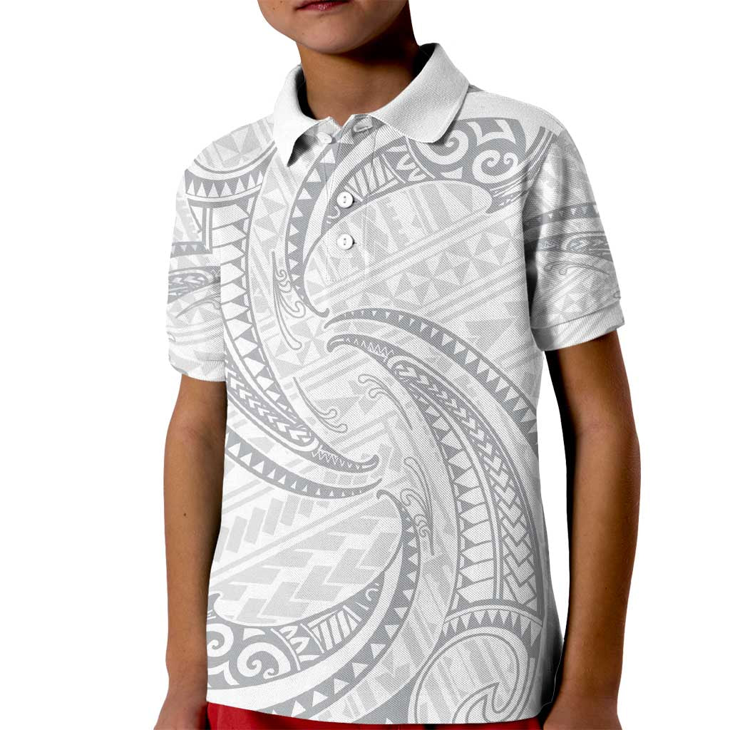 White Sunday Lotu Tamaiti Kid Polo Shirt Polynesian Wave Pastel Gray - Polynesian Pride