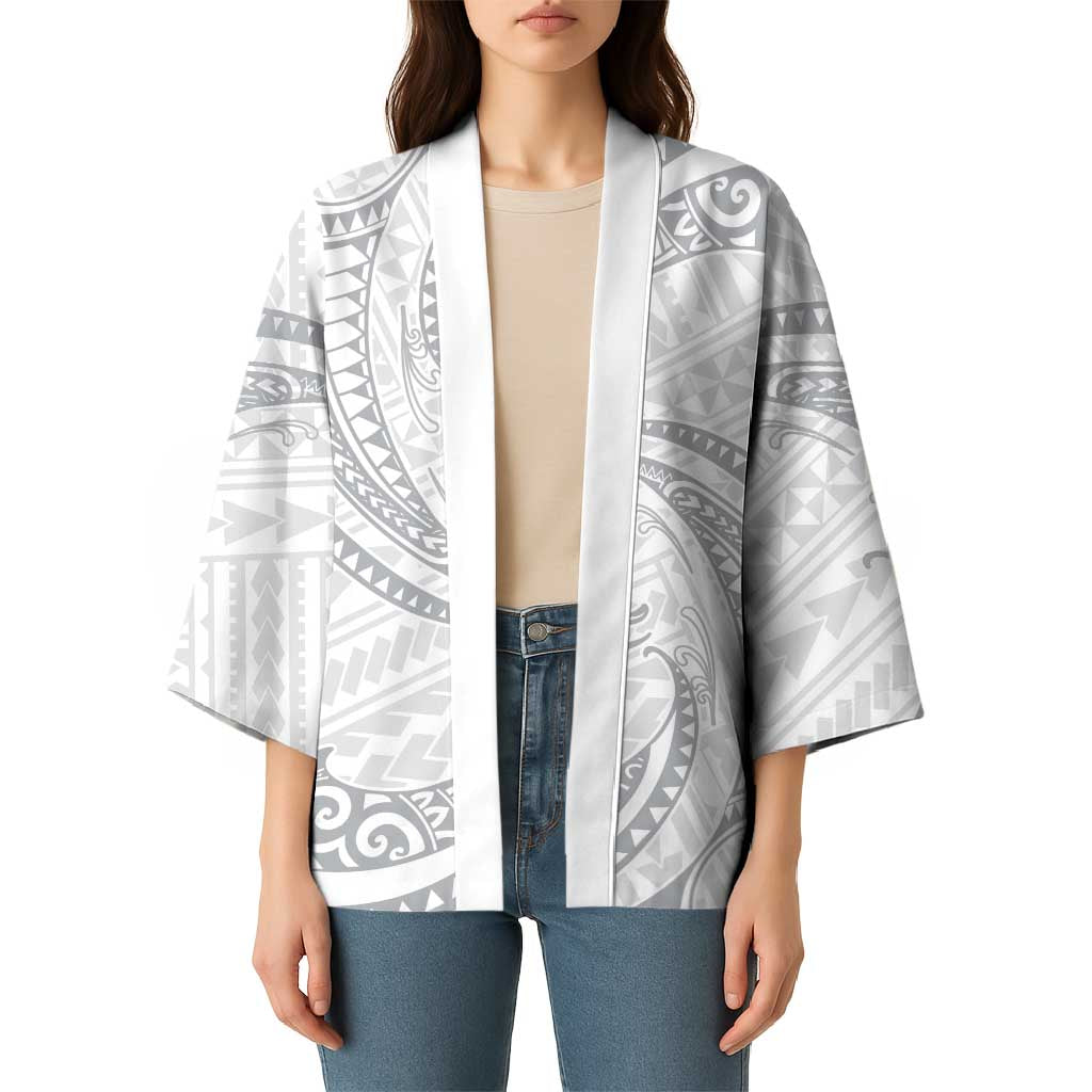 White Sunday Lotu Tamaiti Kimono Polynesian Wave Pastel Gray - Polynesian Pride