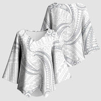 White Sunday Lotu Tamaiti Kimono Sleeve Blouse Polynesian Wave Pastel Gray LT9 - Polynesian Pride