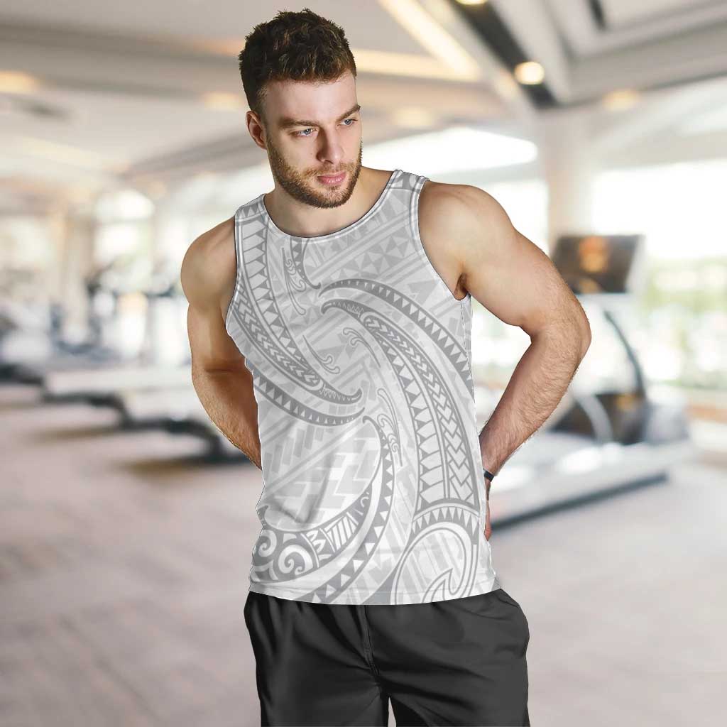 White Sunday Lotu Tamaiti Men Tank Top Polynesian Wave Pastel Gray - Polynesian Pride
