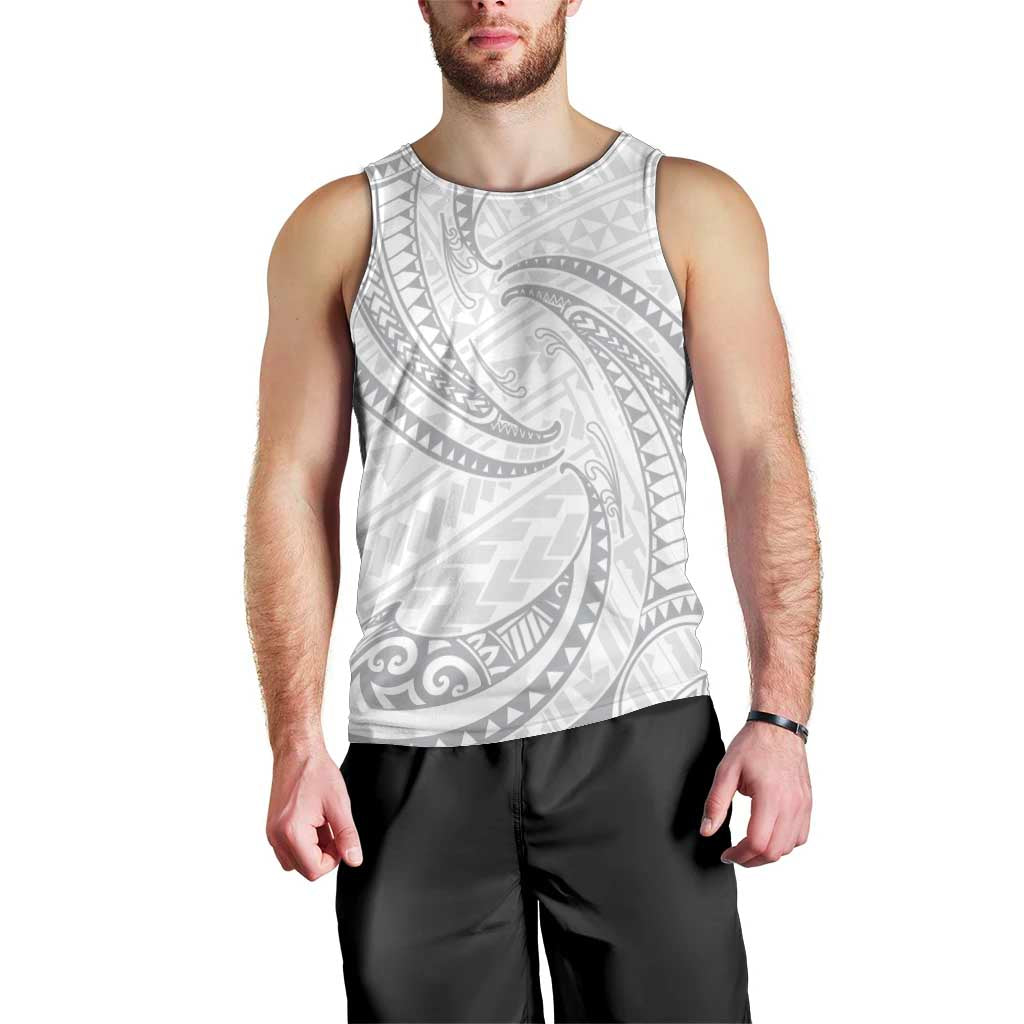 White Sunday Lotu Tamaiti Men Tank Top Polynesian Wave Pastel Gray - Polynesian Pride