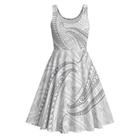 White Sunday Lotu Tamaiti Midi Dress Polynesian Wave Pastel Gray - Polynesian Pride