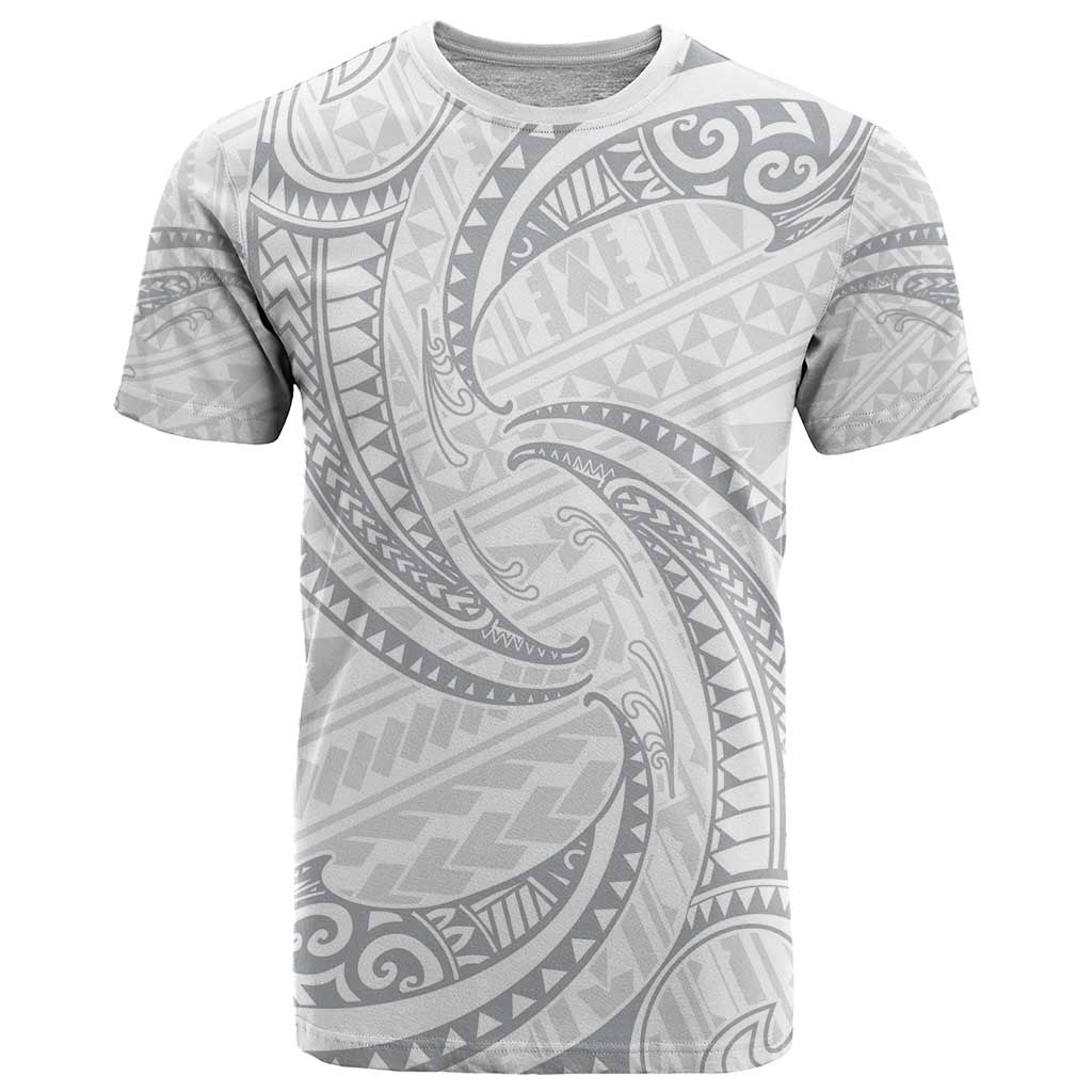White Sunday Lotu Tamaiti T Shirt Polynesian Wave Pastel Gray - Polynesian Pride