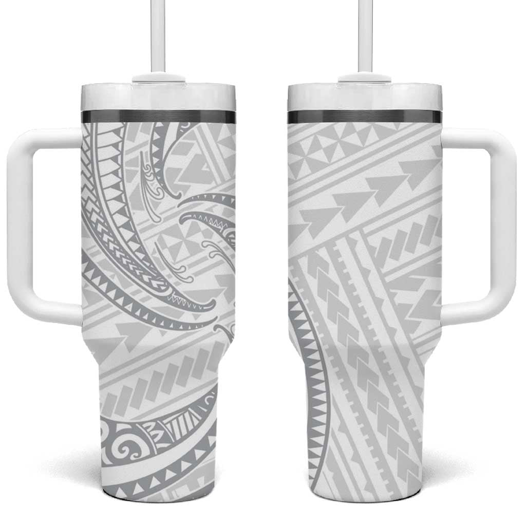 White Sunday Lotu Tamaiti Tumbler With Handle Polynesian Wave Pastel Gray - Polynesian Pride