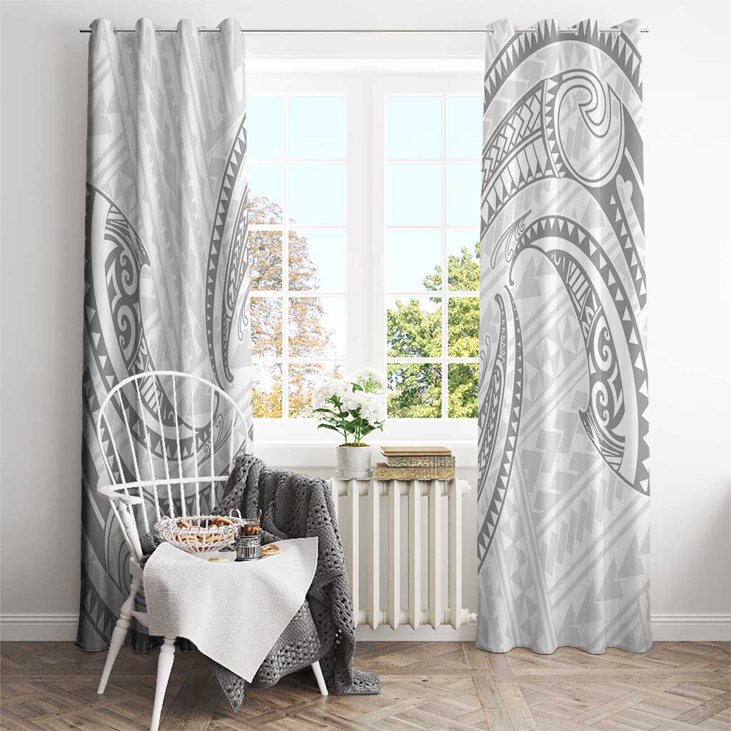 White Sunday Lotu Tamaiti Window Curtain Polynesian Wave Pastel Gray - Polynesian Pride