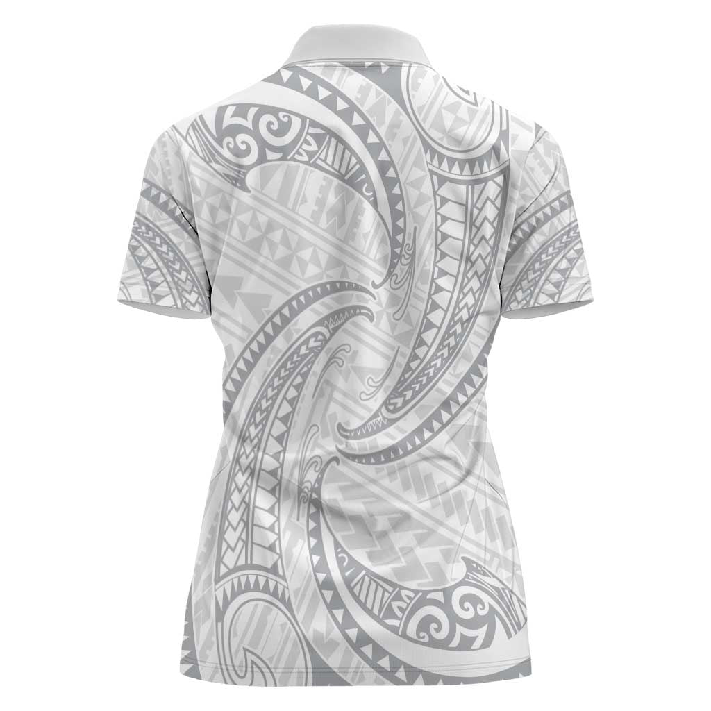 White Sunday Lotu Tamaiti Women Polo Shirt Polynesian Wave Pastel Gray LT9 - Polynesian Pride