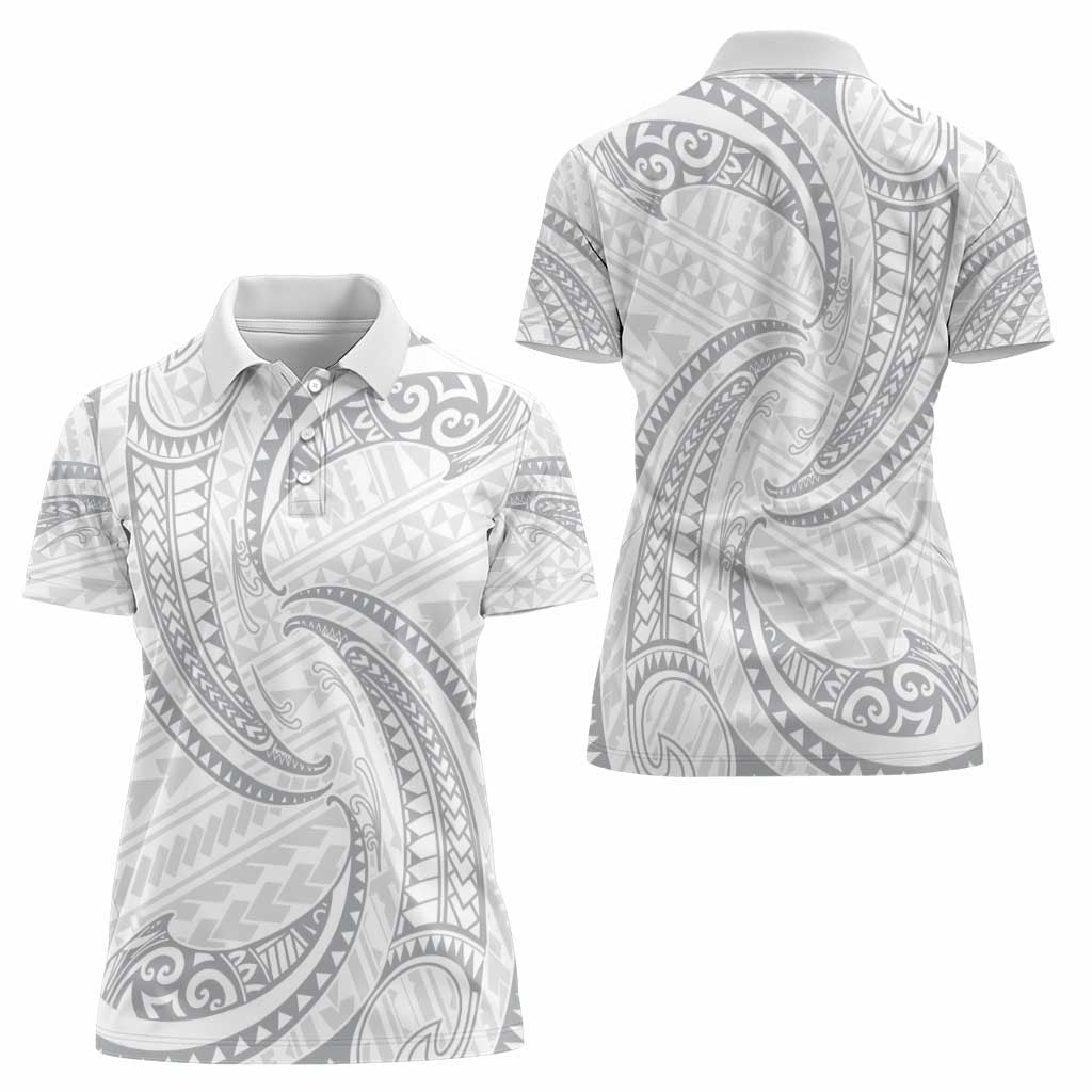 White Sunday Lotu Tamaiti Women Polo Shirt Polynesian Wave Pastel Gray LT9 - Polynesian Pride