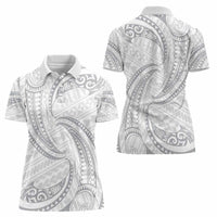 White Sunday Lotu Tamaiti Women Polo Shirt Polynesian Wave Pastel Gray LT9 - Polynesian Pride