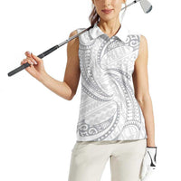 White Sunday Lotu Tamaiti Women Sleeveless Polo Shirt Polynesian Wave Pastel Gray - Polynesian Pride