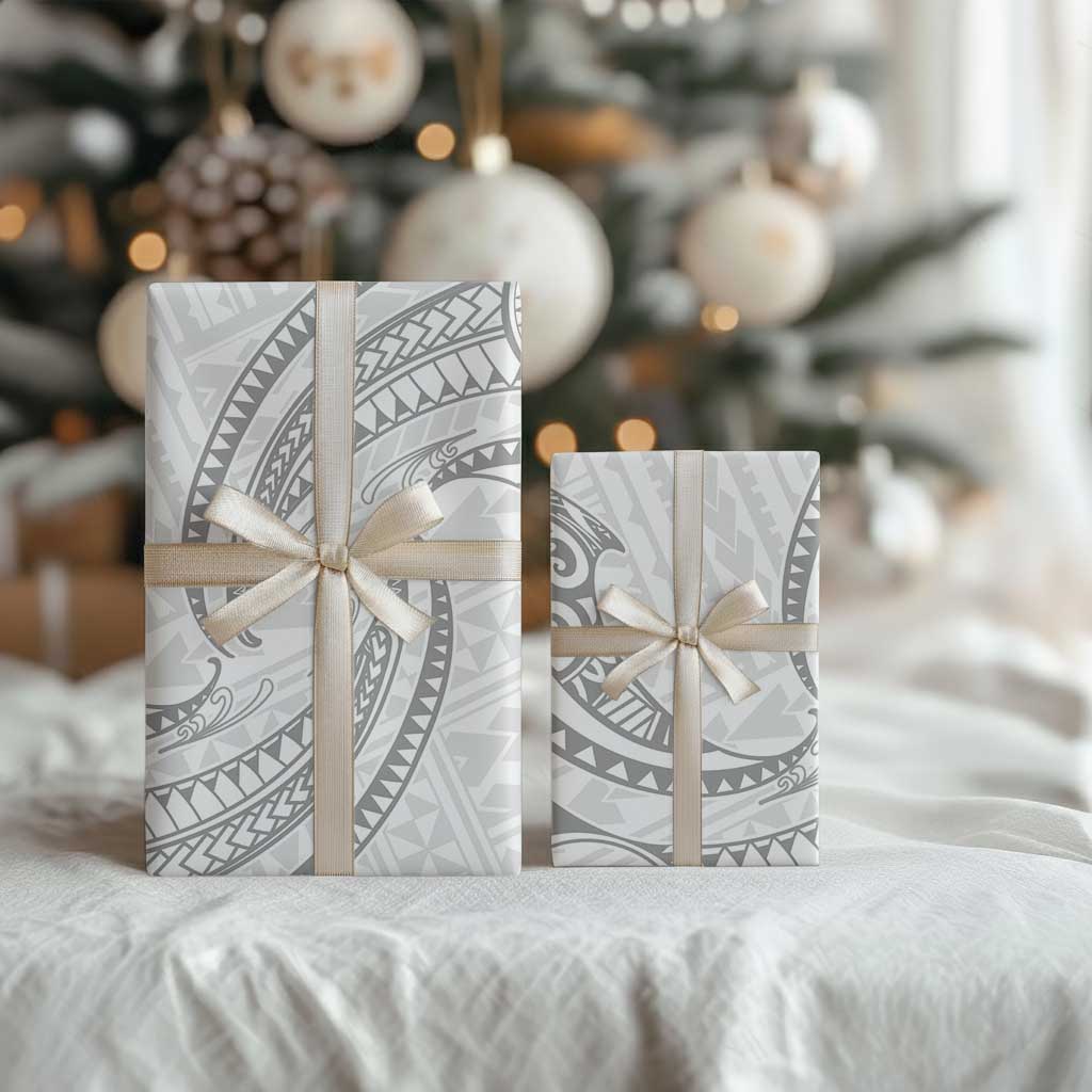 White Sunday Lotu Tamaiti Wrapping Paper Polynesian Wave Pastel Gray - Polynesian Pride