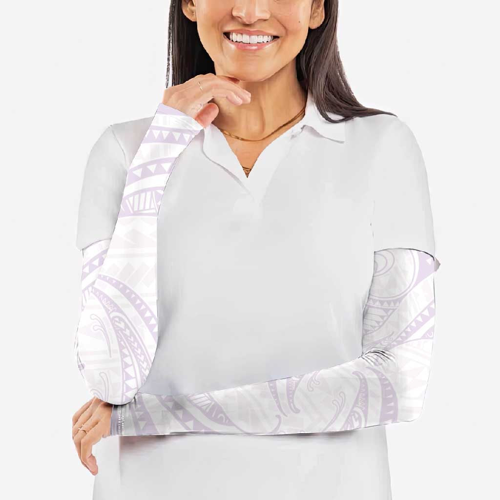 White Sunday Lotu Tamaiti Arm Sleeves Polynesian Wave Pastel Mauve - Polynesian Pride