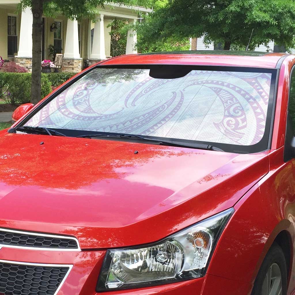 White Sunday Lotu Tamaiti Auto Sun Shade Polynesian Wave Pastel Mauve - Polynesian Pride