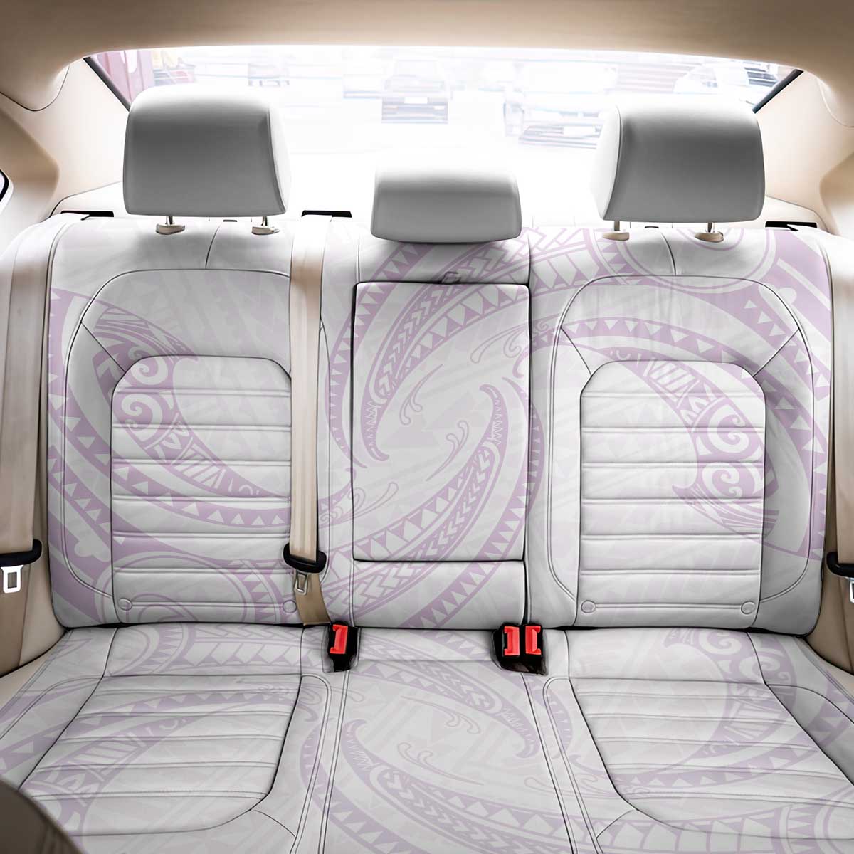 White Sunday Lotu Tamaiti Back Car Seat Cover Polynesian Wave Pastel Mauve LT9 - Polynesian Pride
