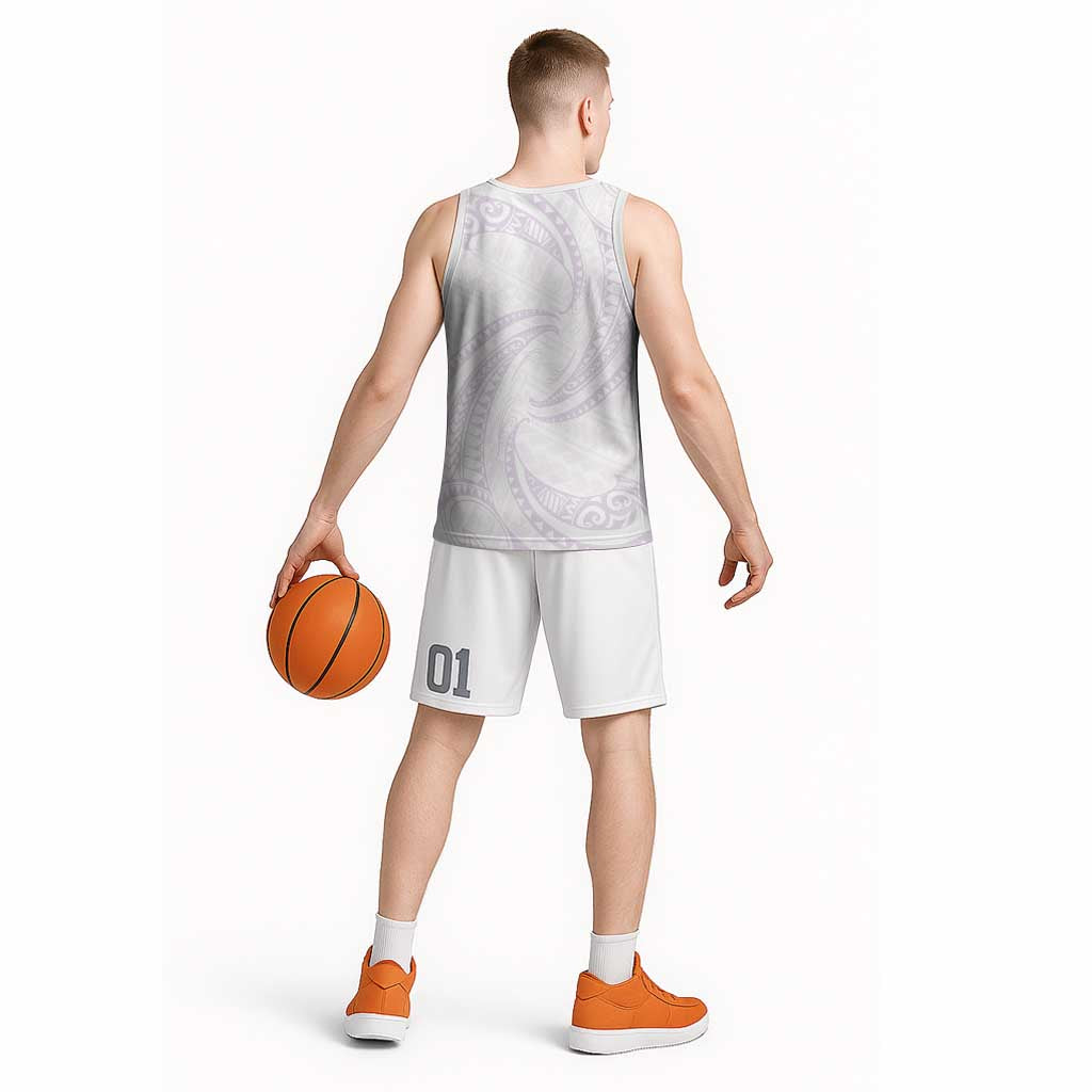 White Sunday Lotu Tamaiti Basketball Jersey Polynesian Wave Pastel Mauve - Polynesian Pride