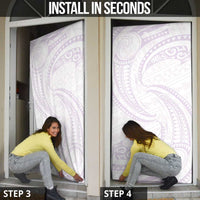 White Sunday Lotu Tamaiti Door Cover Polynesian Wave Pastel Mauve - Polynesian Pride