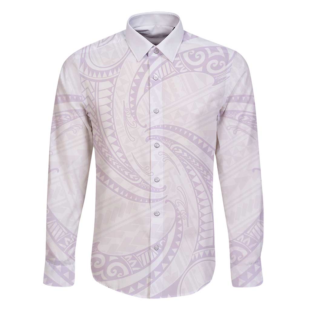 White Sunday Lotu Tamaiti Family Matching Long Sleeve Bodycon Dress and Hawaiian Shirt Polynesian Wave Pastel Mauve LT9 Dad's Shirt - Long Sleeve Mauve - Polynesian Pride