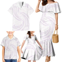 White Sunday Lotu Tamaiti Family Matching Mermaid Dress and Hawaiian Shirt Polynesian Wave Pastel Mauve LT9 - Polynesian Pride