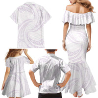 White Sunday Lotu Tamaiti Family Matching Mermaid Dress and Hawaiian Shirt Polynesian Wave Pastel Mauve LT9 - Polynesian Pride