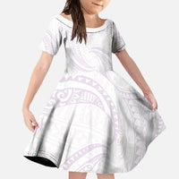 White Sunday Lotu Tamaiti Family Matching Off Shoulder Maxi Dress and Hawaiian Shirt Polynesian Wave Pastel Mauve LT9 Daughter's Dress Mauve - Polynesian Pride