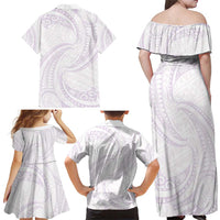 White Sunday Lotu Tamaiti Family Matching Off Shoulder Maxi Dress and Hawaiian Shirt Polynesian Wave Pastel Mauve LT9 - Polynesian Pride