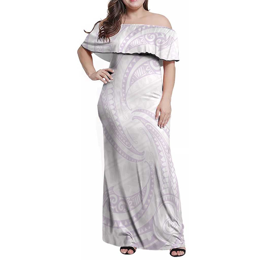 White Sunday Lotu Tamaiti Family Matching Off Shoulder Maxi Dress and Hawaiian Shirt Polynesian Wave Pastel Mauve LT9 Mom's Dress Mauve - Polynesian Pride