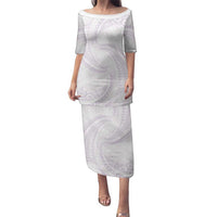 White Sunday Lotu Tamaiti Family Matching Puletasi and Hawaiian Shirt Polynesian Wave Pastel Mauve LT9 Mom's Dress Mauve - Polynesian Pride