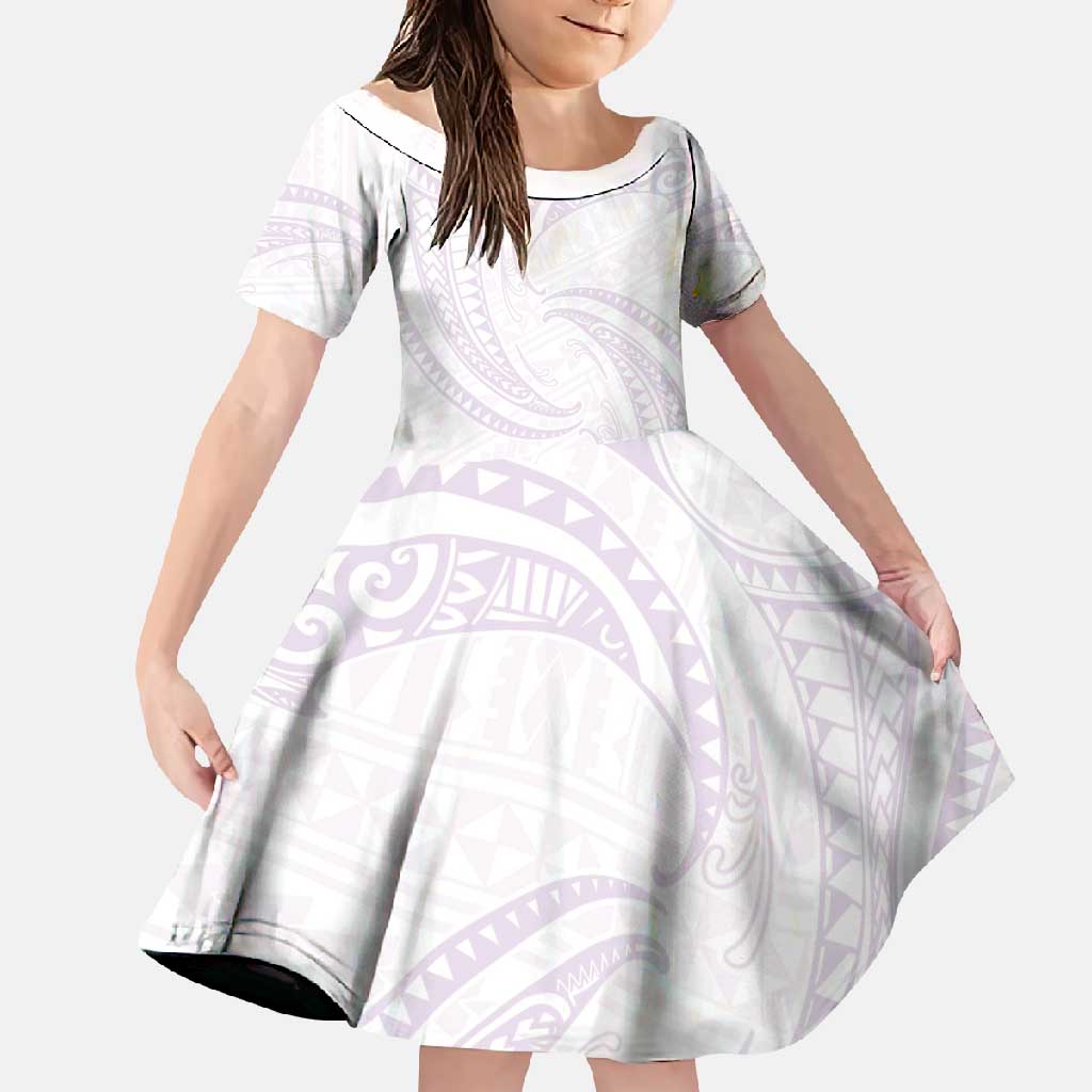 White Sunday Lotu Tamaiti Family Matching Short Sleeve Bodycon Dress and Hawaiian Shirt Polynesian Wave Pastel Mauve LT9 Daughter's Dress Mauve - Polynesian Pride