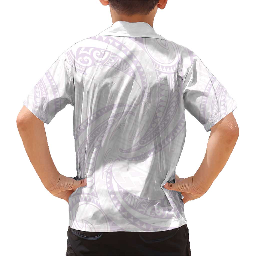 White Sunday Lotu Tamaiti Kid Hawaiian Shirt Polynesian Wave Pastel Mauve - Polynesian Pride