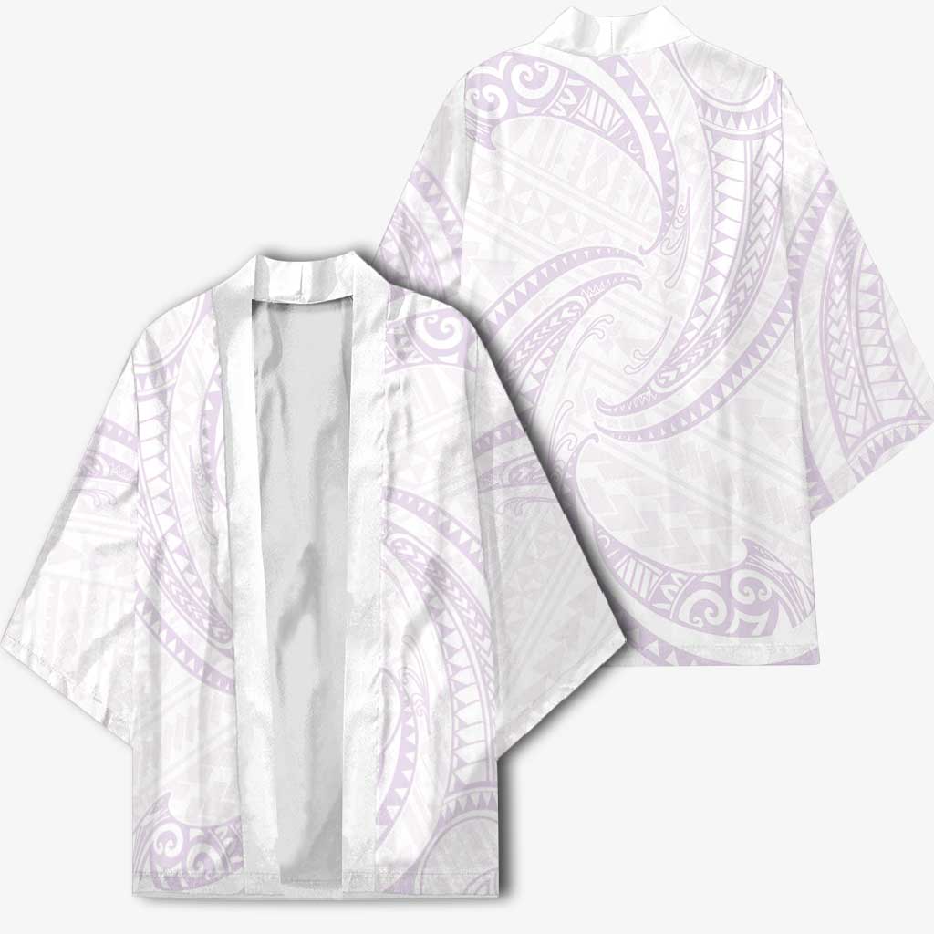 White Sunday Lotu Tamaiti Kimono Polynesian Wave Pastel Mauve - Polynesian Pride