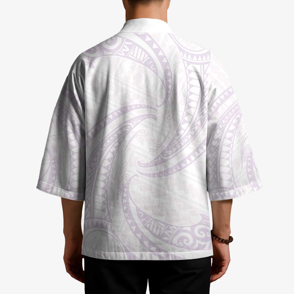 White Sunday Lotu Tamaiti Kimono Polynesian Wave Pastel Mauve - Polynesian Pride