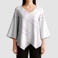 White Sunday Lotu Tamaiti Kimono Sleeve Blouse Polynesian Wave Pastel Mauve - Polynesian Pride