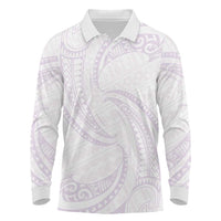 White Sunday Lotu Tamaiti Long Sleeve Polo Shirt Polynesian Wave Pastel Mauve LT9 Mauve - Polynesian Pride