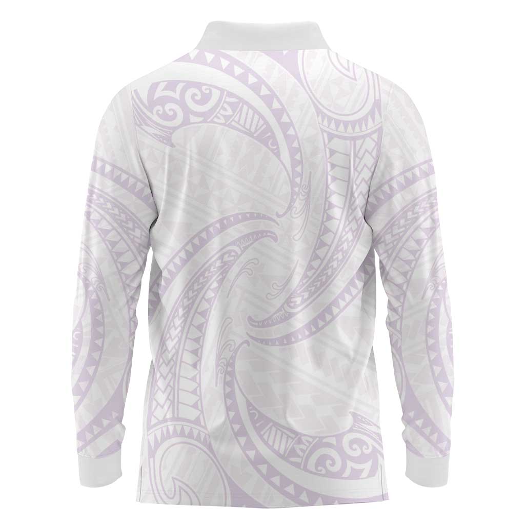White Sunday Lotu Tamaiti Long Sleeve Polo Shirt Polynesian Wave Pastel Mauve LT9 - Polynesian Pride