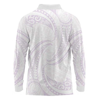White Sunday Lotu Tamaiti Long Sleeve Polo Shirt Polynesian Wave Pastel Mauve LT9 - Polynesian Pride