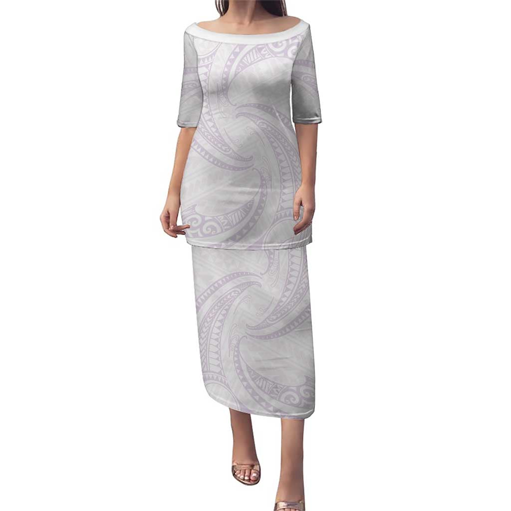 White Sunday Lotu Tamaiti Puletasi Polynesian Wave Pastel Mauve LT9 Long Dress Mauve - Polynesian Pride
