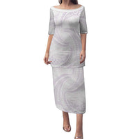 White Sunday Lotu Tamaiti Puletasi Polynesian Wave Pastel Mauve LT9 Long Dress Mauve - Polynesian Pride