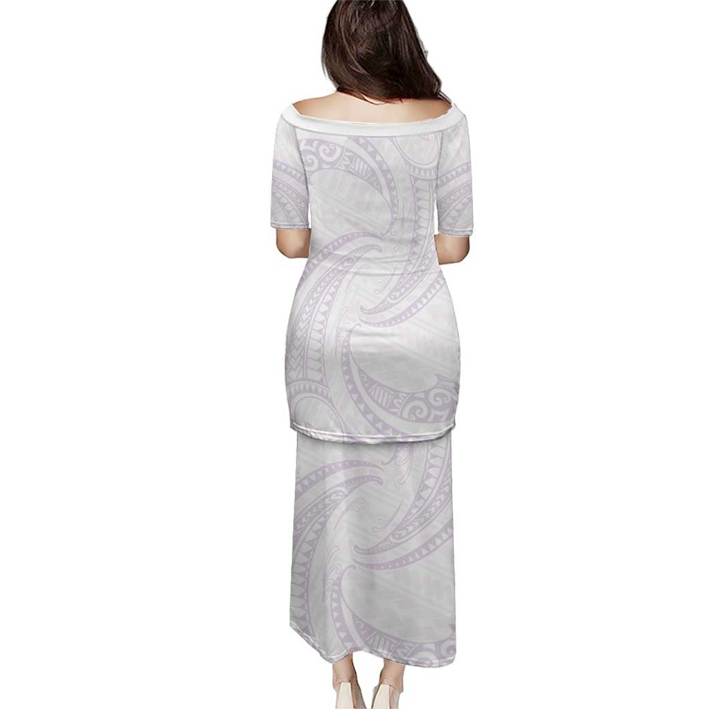 White Sunday Lotu Tamaiti Puletasi Polynesian Wave Pastel Mauve LT9 - Polynesian Pride
