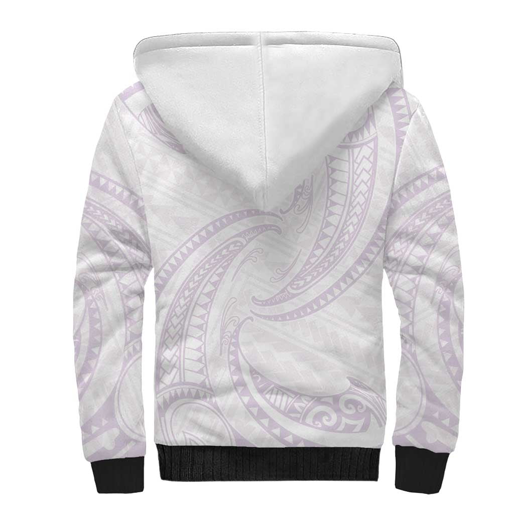White Sunday Lotu Tamaiti Sherpa Hoodie Polynesian Wave Pastel Mauve - Polynesian Pride