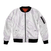 White Sunday Lotu Tamaiti Sleeve Zip Bomber Jacket Polynesian Wave Pastel Mauve - Polynesian Pride