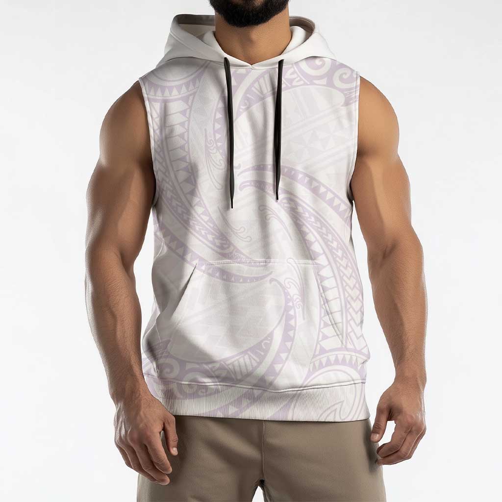 White Sunday Lotu Tamaiti Sleeveless Hoodie Polynesian Wave Pastel Mauve LT9 - Polynesian Pride