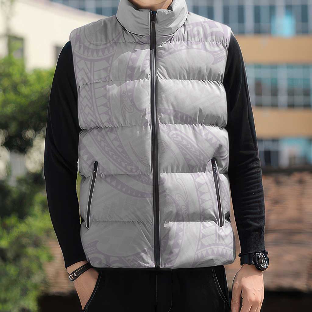 White Sunday Lotu Tamaiti Sleeveless Puffer Jacket Polynesian Wave Pastel Mauve LT9 - Polynesian Pride