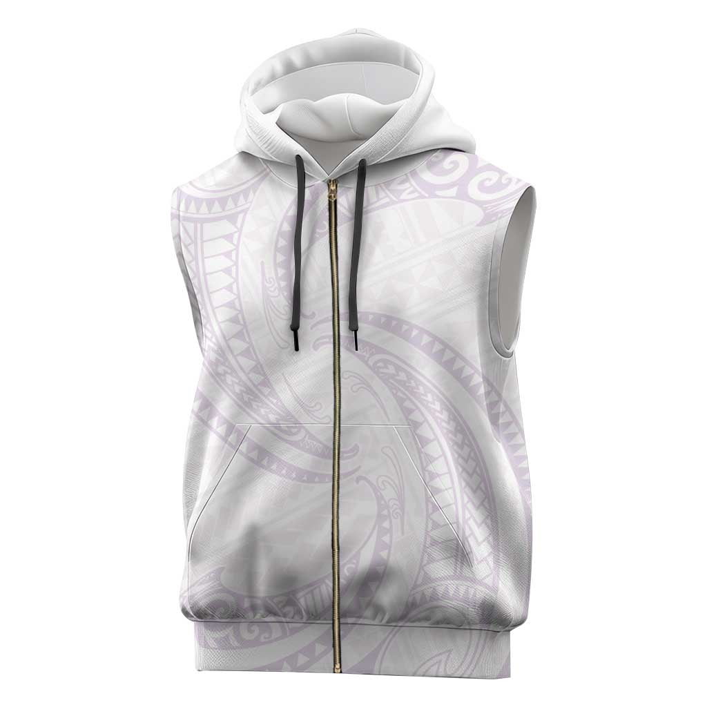 White Sunday Lotu Tamaiti Sleeveless Zip Hoodie Polynesian Wave Pastel Mauve - Polynesian Pride