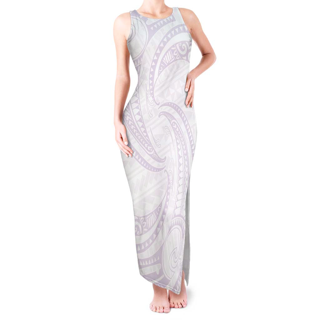White Sunday Lotu Tamaiti Tank Maxi Dress Polynesian Wave Pastel Mauve - Polynesian Pride