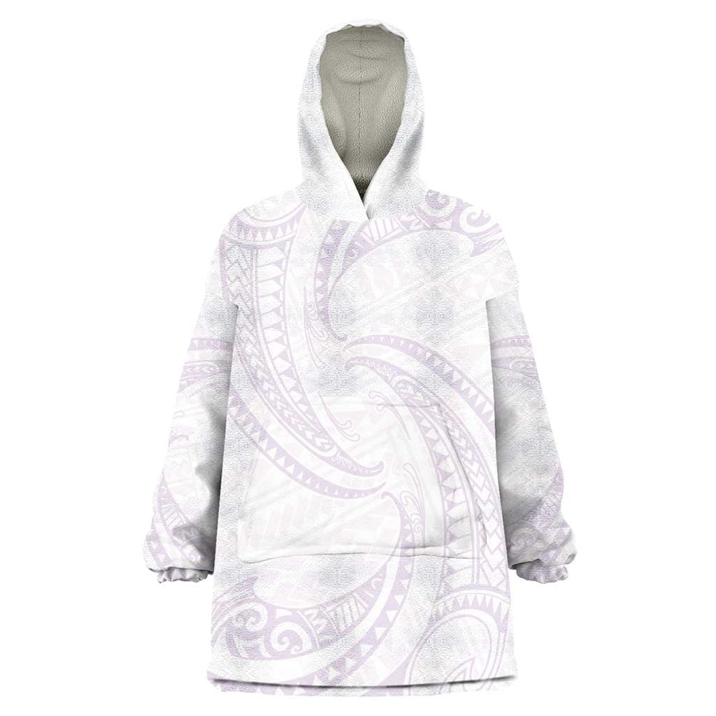 White Sunday Lotu Tamaiti Wearable Blanket Hoodie Polynesian Wave Pastel Mauve - Polynesian Pride