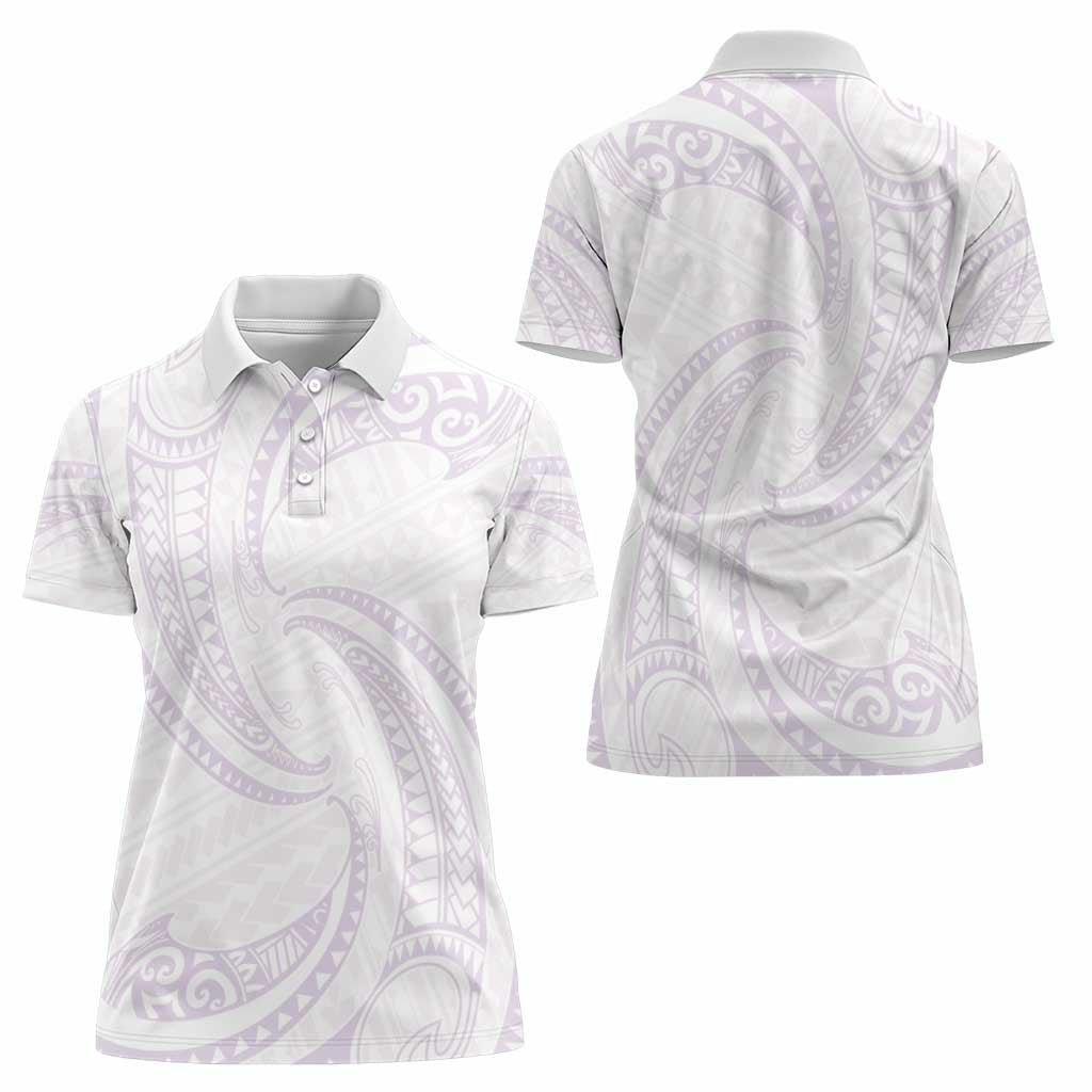 White Sunday Lotu Tamaiti Women Polo Shirt Polynesian Wave Pastel Mauve LT9 - Polynesian Pride
