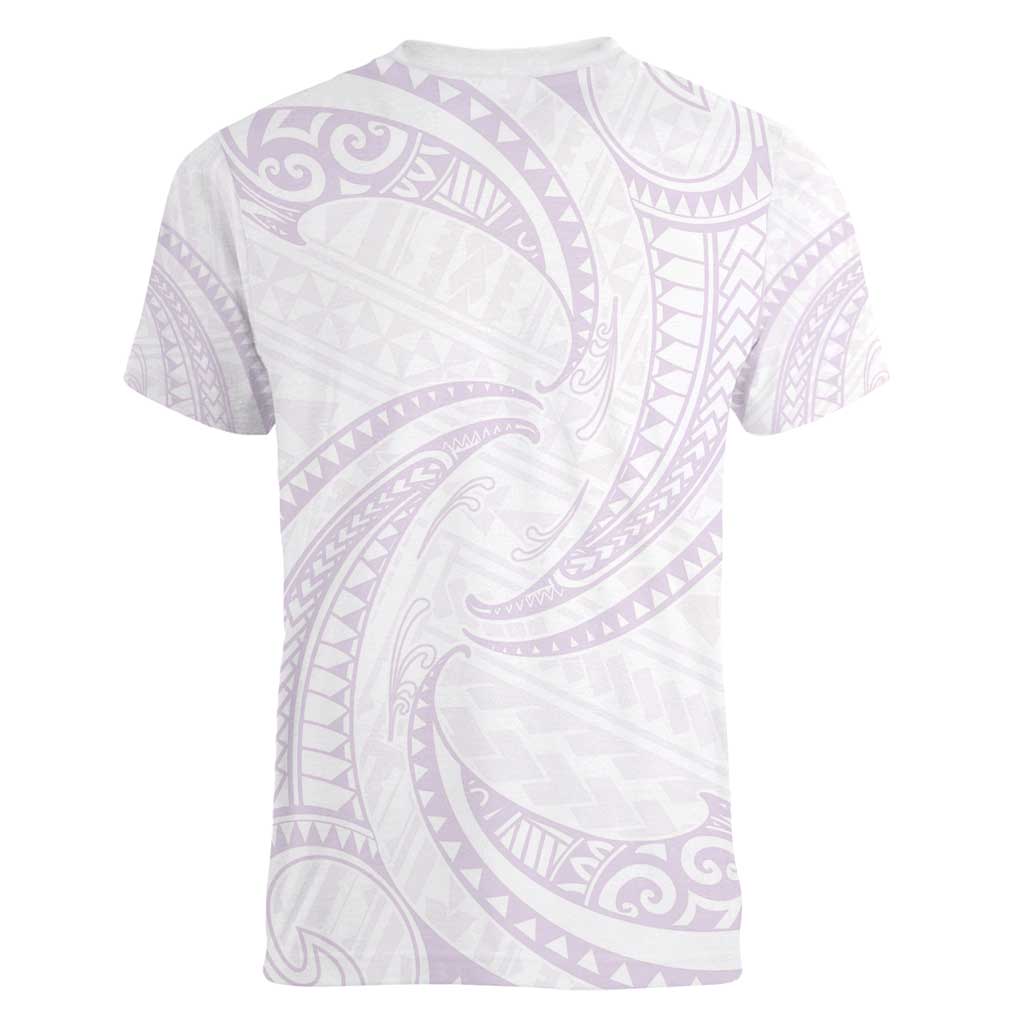 White Sunday Lotu Tamaiti Women V-Neck T-Shirt Polynesian Wave Pastel Mauve - Polynesian Pride